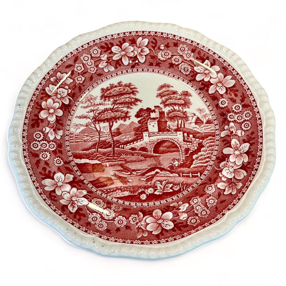 1950's Copeland Spode Tower Red 9.5" Transfer Ware, Ironstone Decorative Plate - Picture 3 of 13